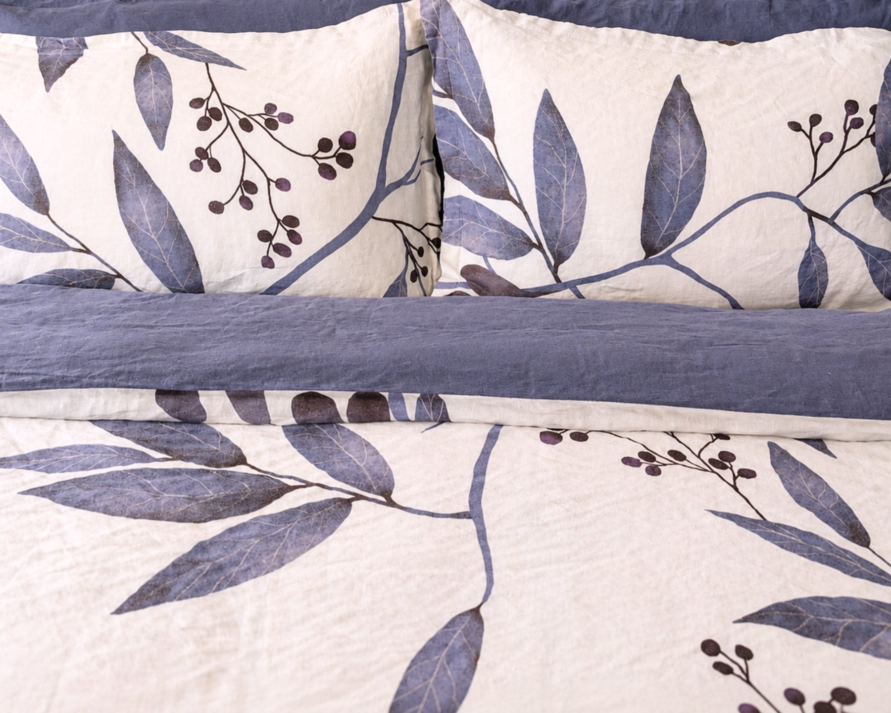 European Linen Duvet Cover Set | Blålig Print