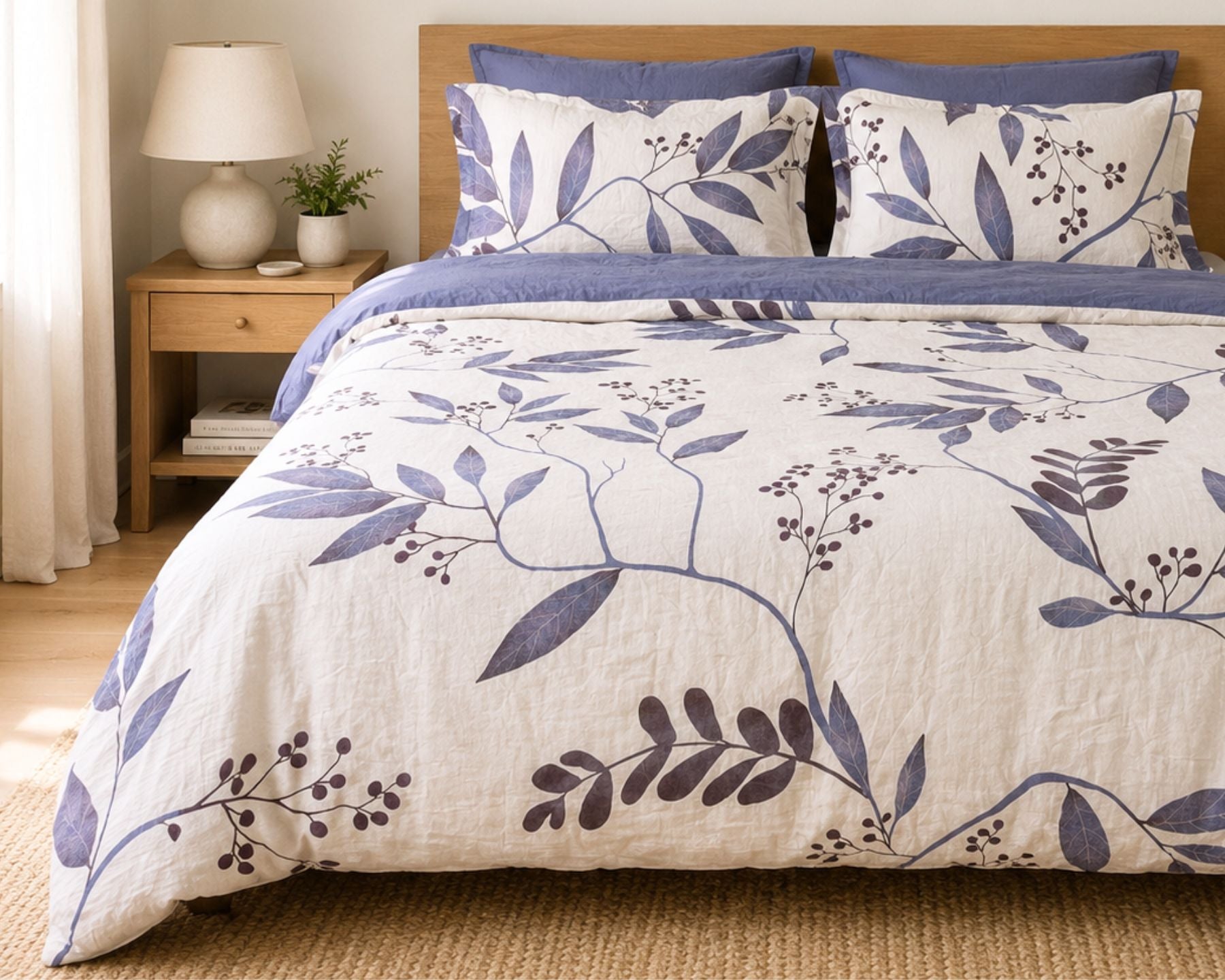 European Linen Duvet Cover Set | Blålig Print