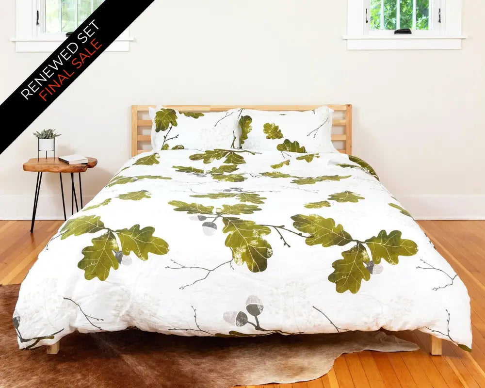 Organic european linen duvet cover set with Scandinavian acorn and oak leaves design - Twin / Standard, Full/Queen / Standard, King/Cal-King / Standard, King/Cal-King / King