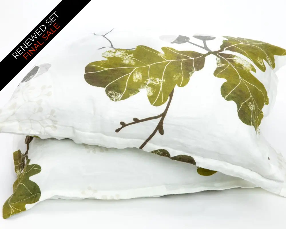 Organic european linen duvet cover set with Scandinavian acorn and oak leaves design - Twin / Standard, Full/Queen / Standard, King/Cal-King / Standard, King/Cal-King / King
