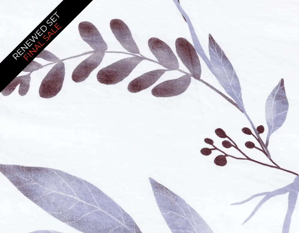 European organic linen duvet cover set in moderns Scandinavian design on white with purple leaves - Twin / Standard, Full/Queen / Standard, King/Cal-King / Standard, King/Cal-King / King