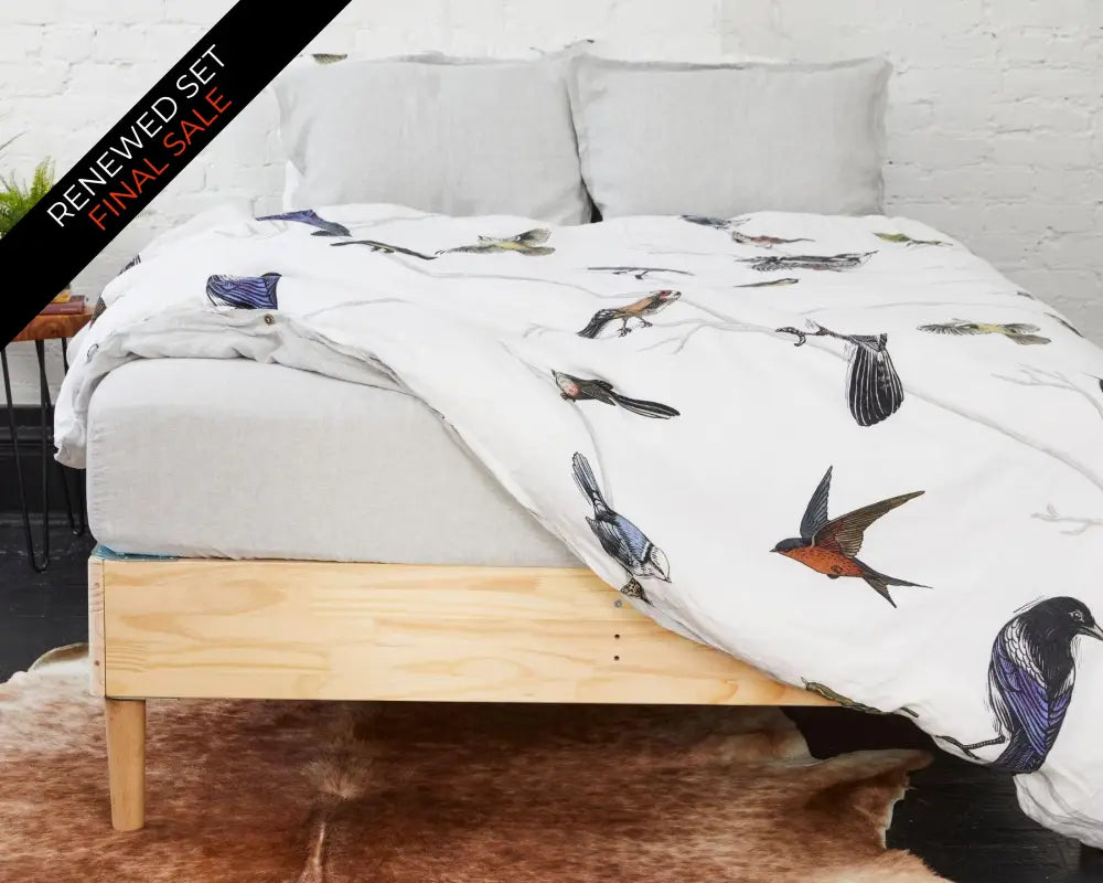 European Linen Duvet Cover Set | Fugle Print | Renewed - Duvet Cover Set