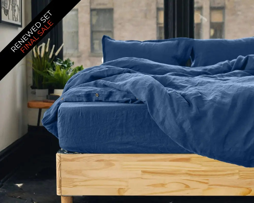 European Linen Fitted Sheet | Renewed - Blå (blue) / Full - Fitted Sheet