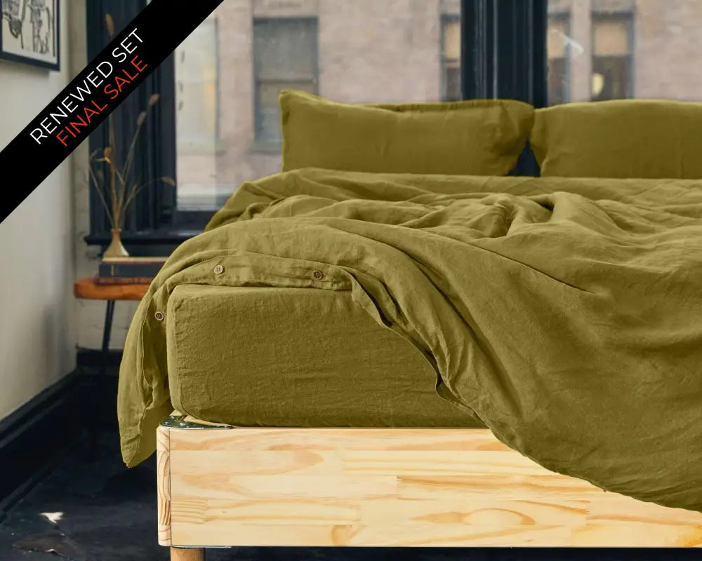 European Linen Fitted Sheet | Renewed - Grøn (green) / Full - Fitted Sheet