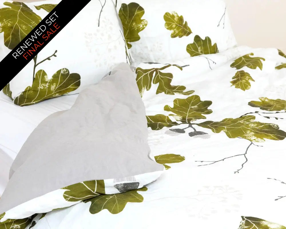Organic european linen duvet cover set with Scandinavian acorn and oak leaves design - Twin / Standard, Full/Queen / Standard, King/Cal-King / Standard, King/Cal-King / King