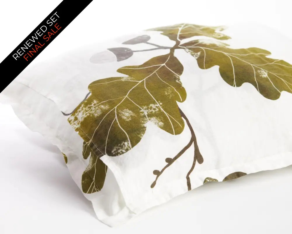 Organic european linen duvet cover set with Scandinavian acorn and oak leaves design - Twin / Standard, Full/Queen / Standard, King/Cal-King / Standard, King/Cal-King / King