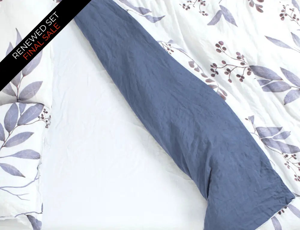 European organic linen duvet cover set in moderns Scandinavian design on white with purple leaves - Twin / Standard, Full/Queen / Standard, King/Cal-King / Standard, King/Cal-King / King