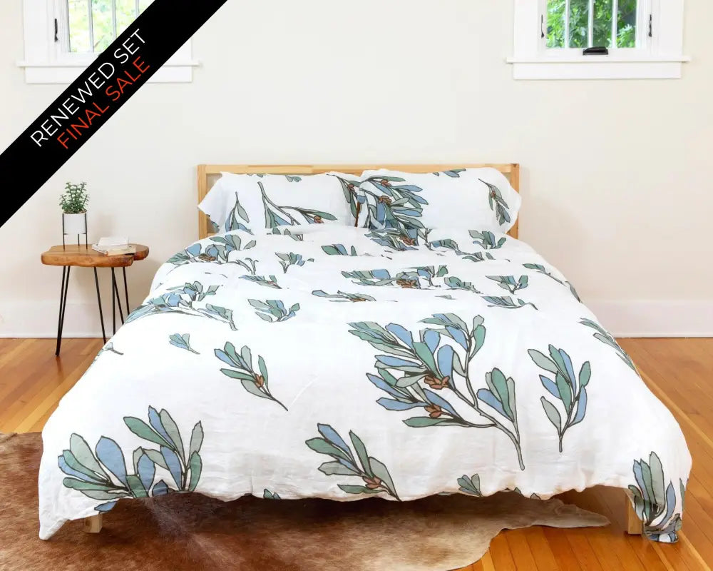 Organic European linen duvet cover set with modern Scandinavian floral design - Twin / Standard, Full/Queen / Standard, King/Cal-King / Standard, King/Cal-King / King