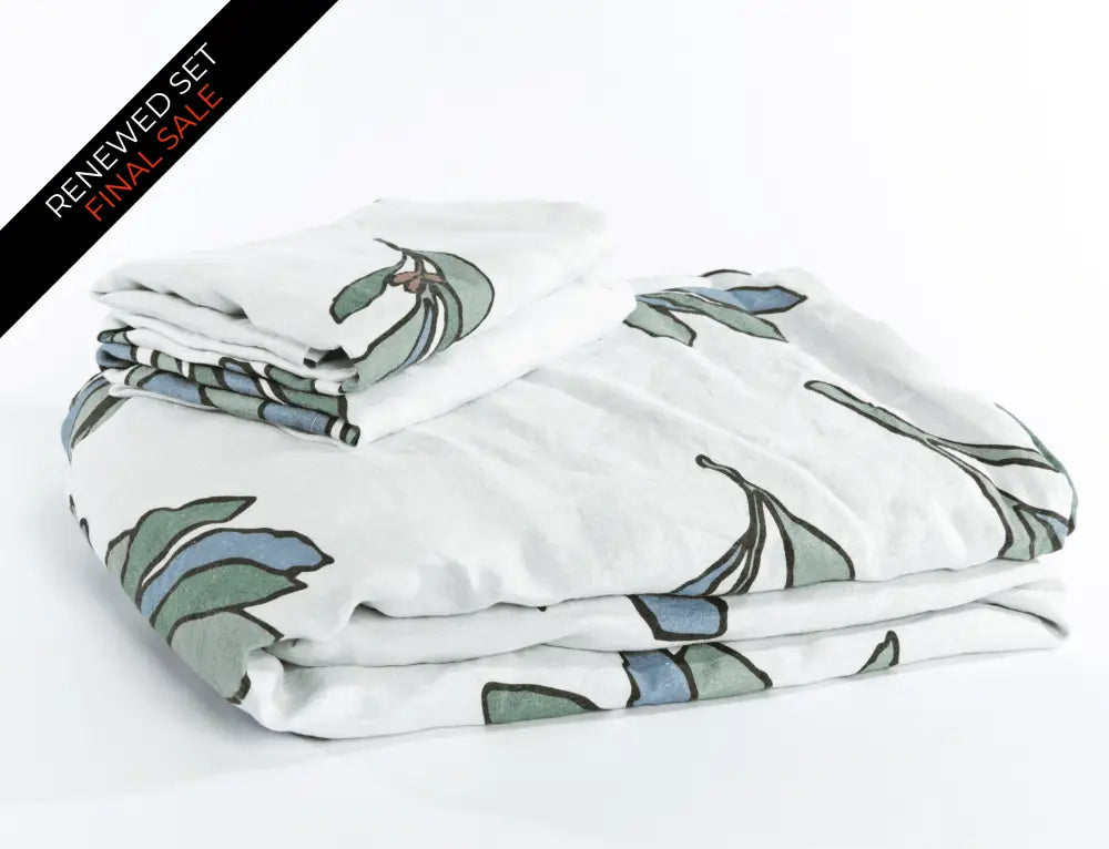 Organic European linen duvet cover set with modern Scandinavian floral design - Twin / Standard, Full/Queen / Standard, King/Cal-King / Standard, King/Cal-King / King
