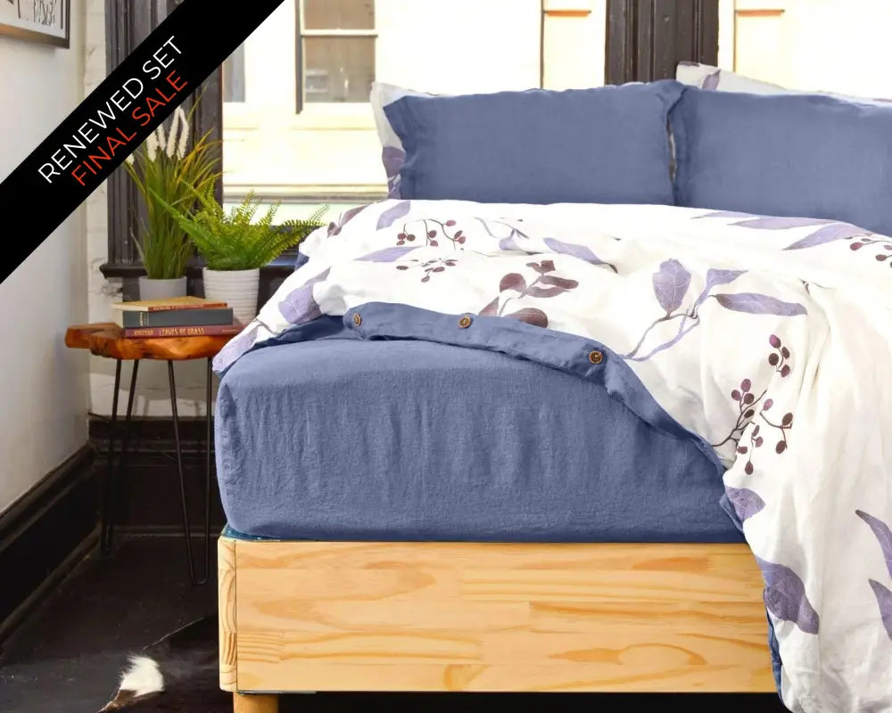 European Linen Fitted Sheet | Renewed - Gråblå (greyish blue) / Full - Fitted Sheet